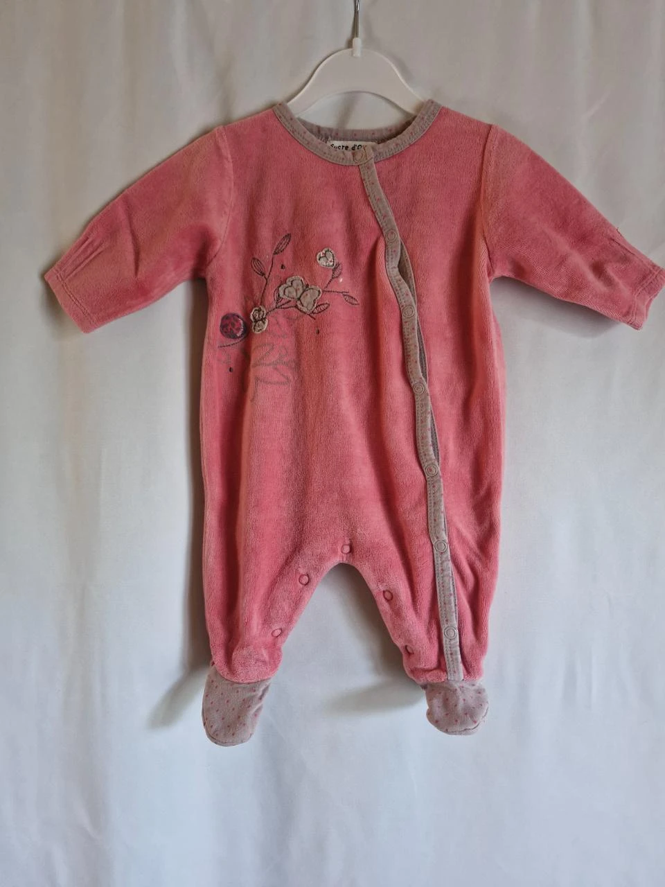 Pyjama dors-bien en velours à pieds bébé fille - Taille 3 mois